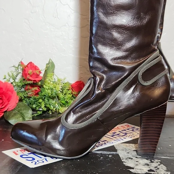 FRANCO SARTO Man Made Thin Patent Pull On Buckle Detail Heelwd Boot 7.5M - Picture 5 of 16